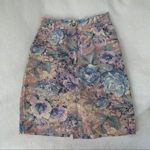 Vintage Faded Floral Denim Skirt S